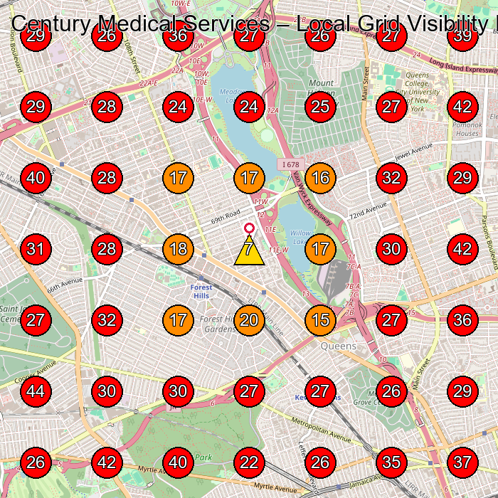 Century Medical Services GeoGrid visibility map for Medical Spa in Queens